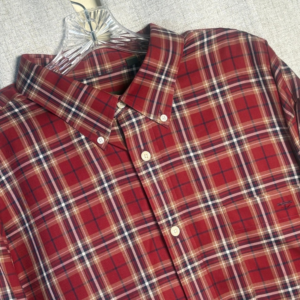 Orvis Mens XXL Red Plaid Button Down Shirt 100% Cotton Long Sleeve 77C9